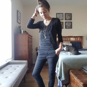 Black Free People Skinny Overalls
